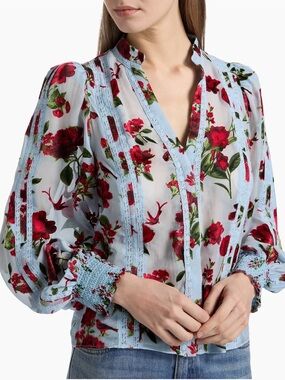 Alice & Olivia Arlette Floral Lace Blouse Size M